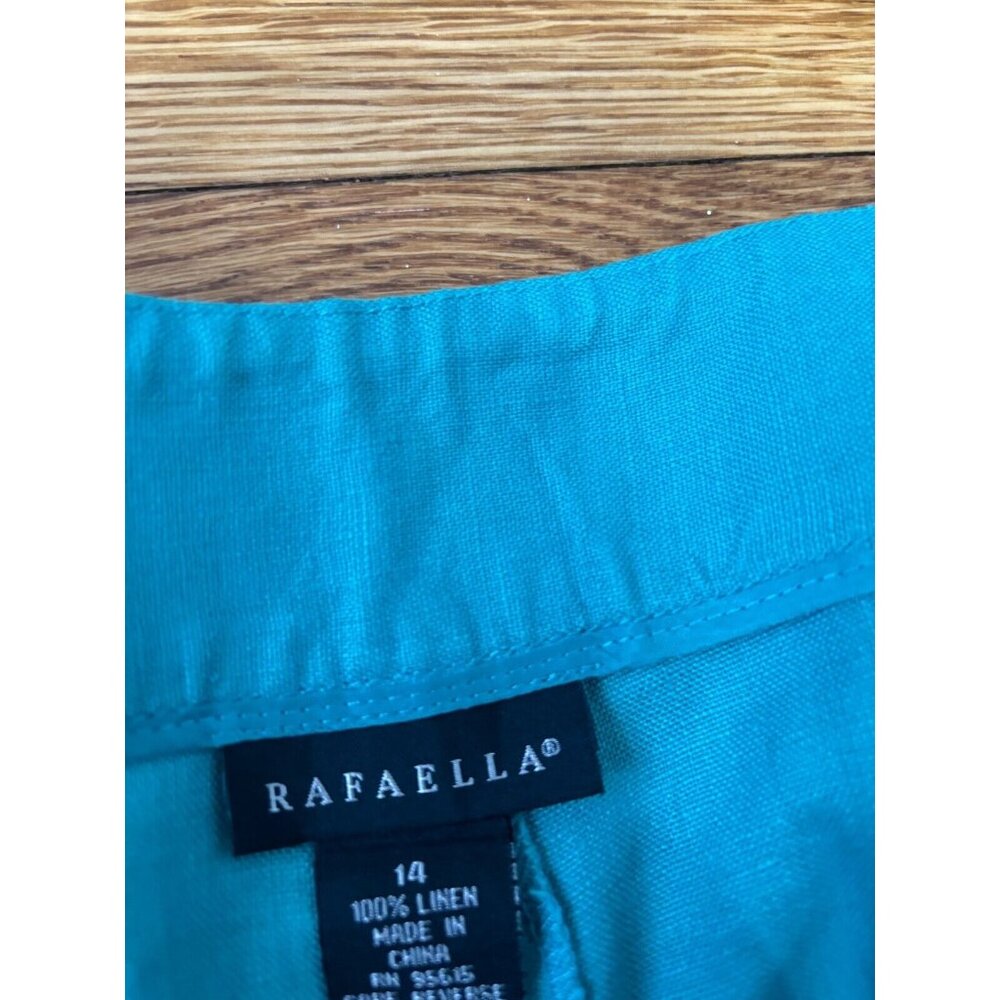 Rafaella Womens 100% Linen Pants Size 14 Teal Green Wide Leg Capri Lightweight - Picture 3 of 4